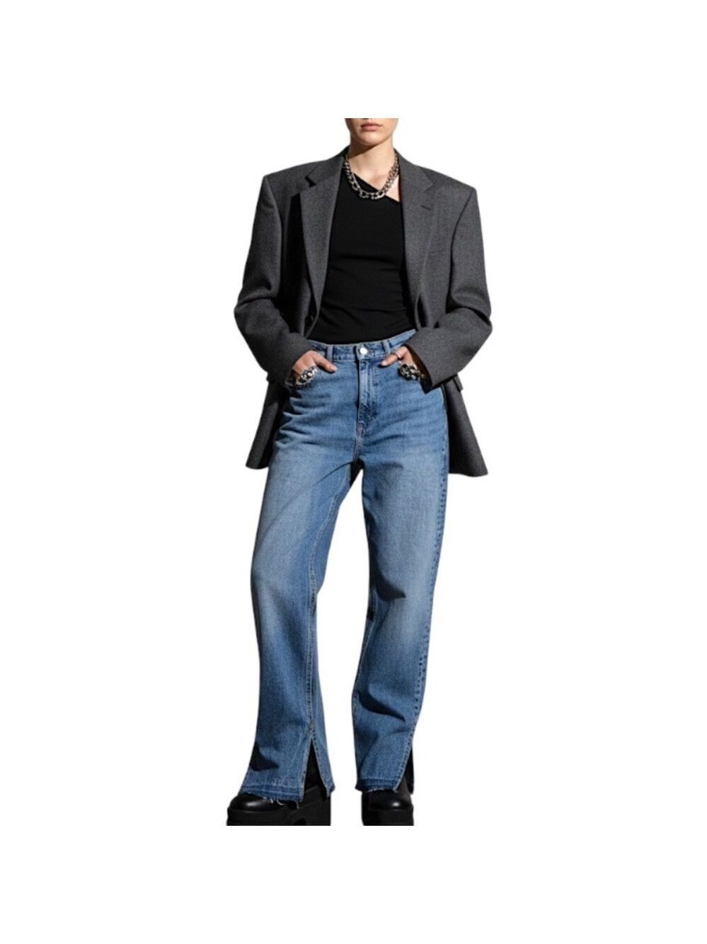 DL 1961 Emilie ultra high rise vintage minimalist split hem straight jeans 29